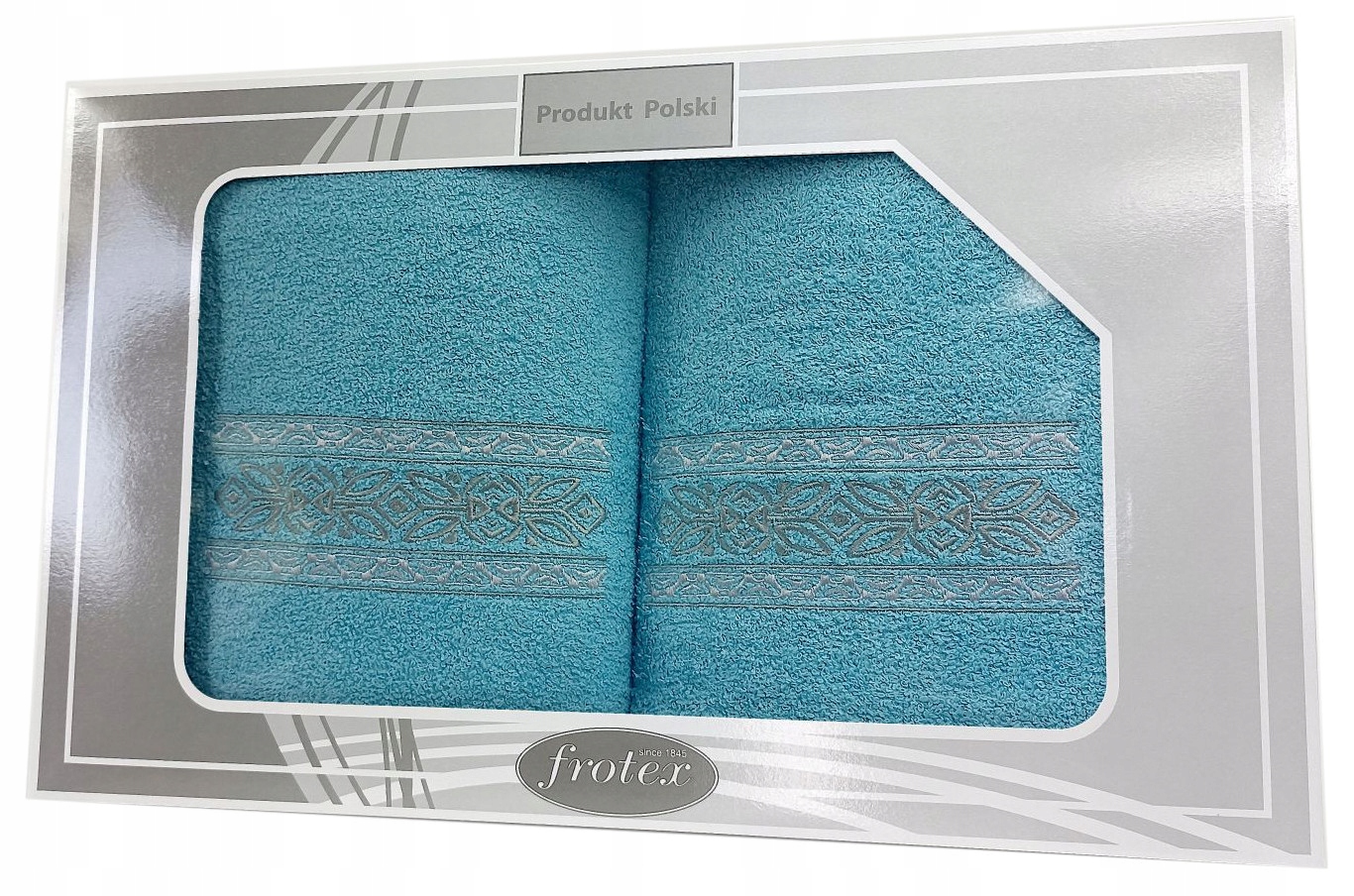 Komplet 2 ręczników 50x100 70x140 haftowany Gift II pudełko Greno turkus w2