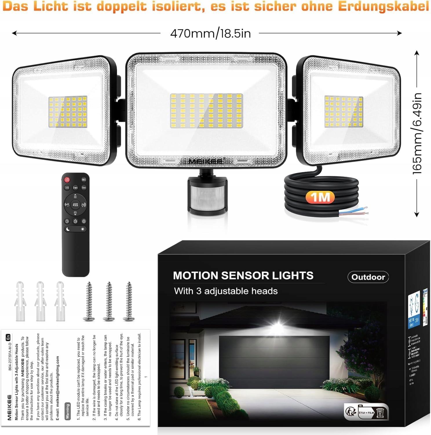 Reflektor LED Z Czujnikiem Ruchu Z Pilotem Jasny Ogrodowy 70W IP66 MEIKEE — miniatura 6