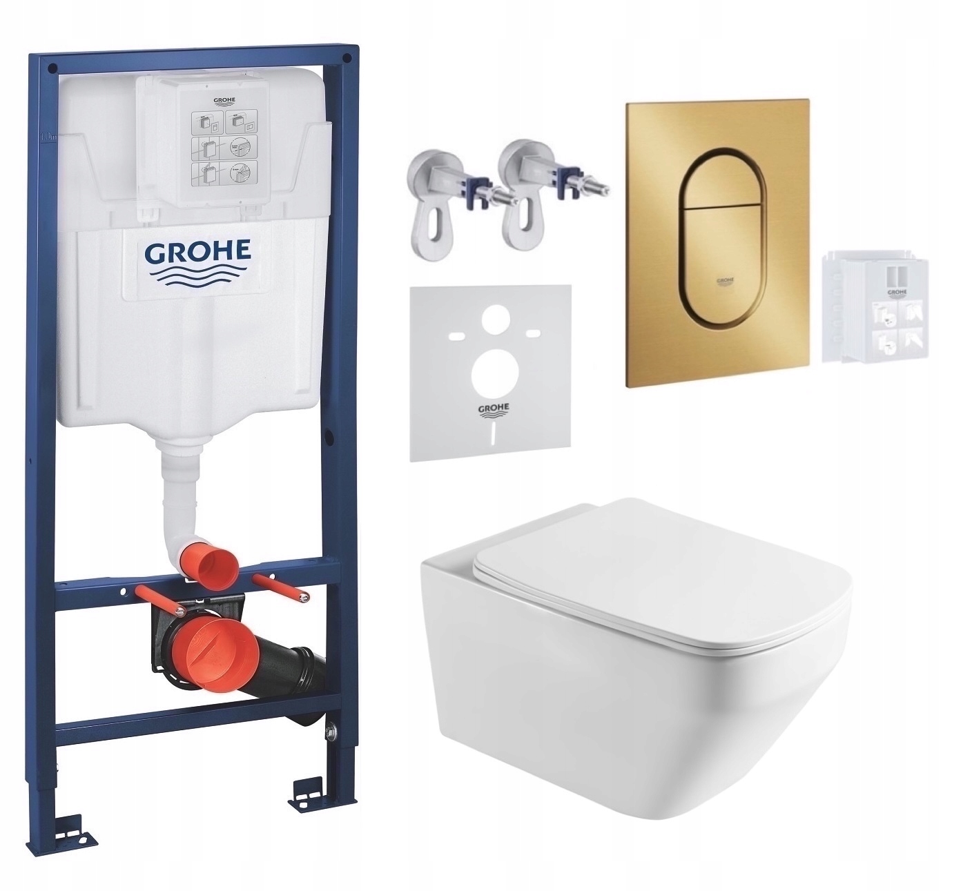 Grohe Wc rošt Rapid s Wc misou Naron a tlačidlom, zlatý kartáčovaný
