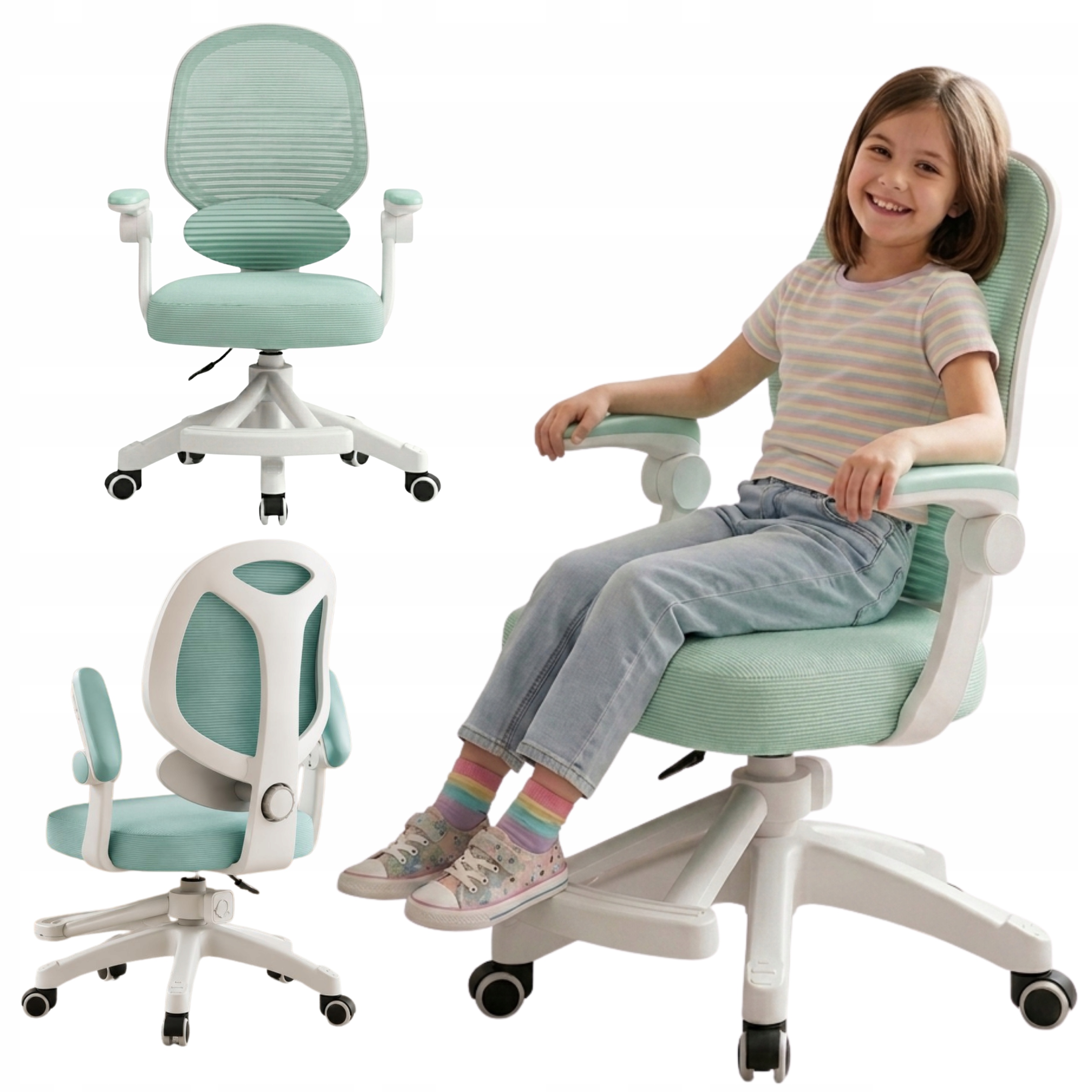 Fotel Obrotowy Dziecięcy Mesh Ergonomiczny Regulowany Krzesło do Biurka
