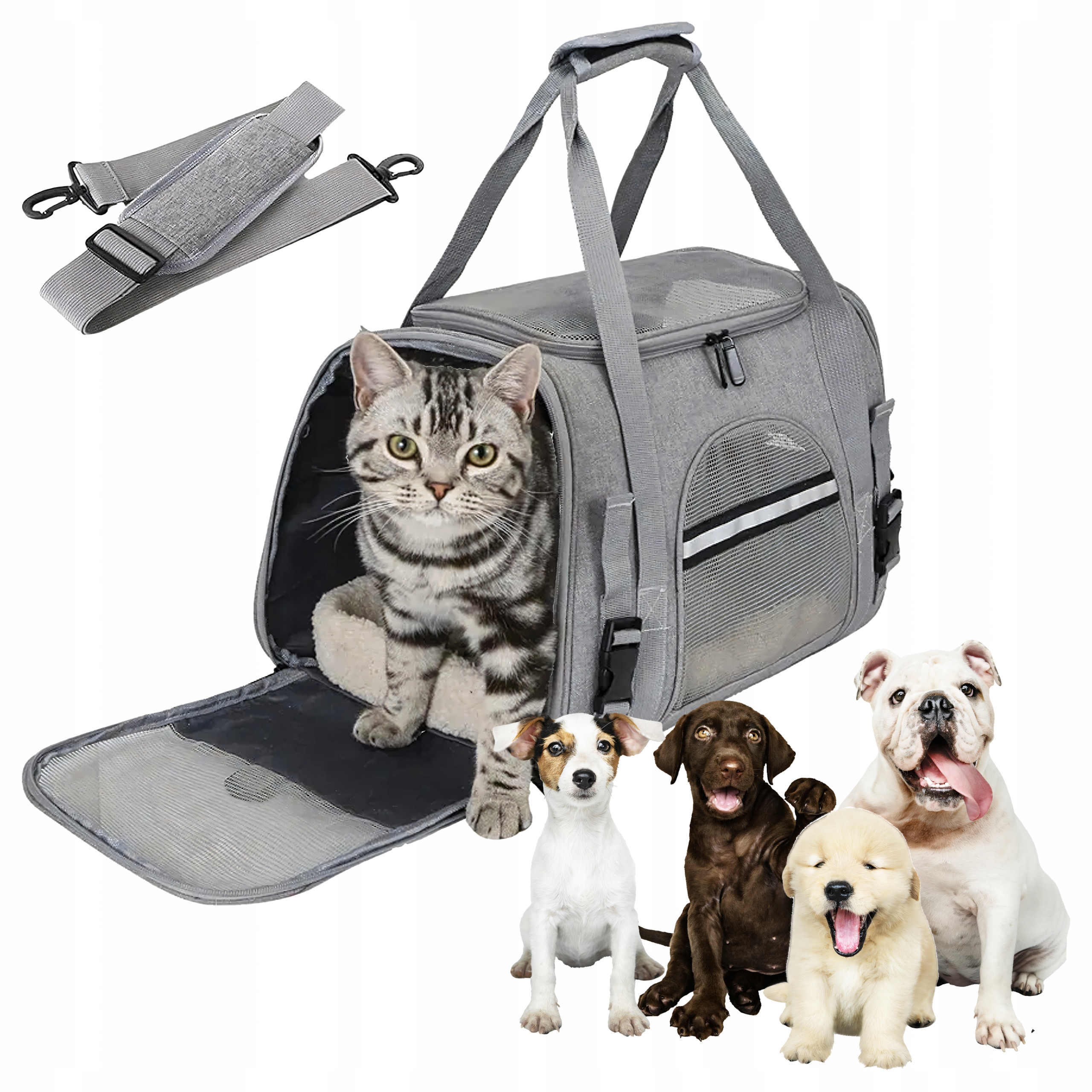 Levně Taška Přepravka Pro Zvířata Psa Kočku Morčete 44X28X25 CM Šedá