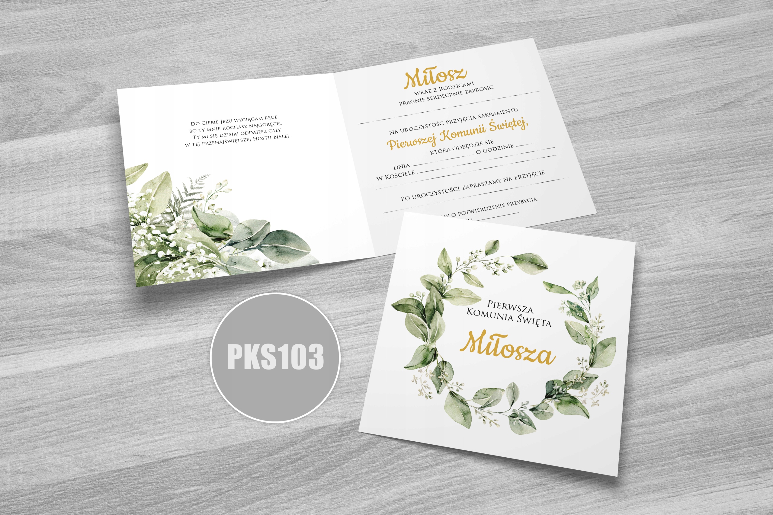 Zaproszenie na pierwszą komunię IMIĘ i KOPERTA Kształt kwadratowy