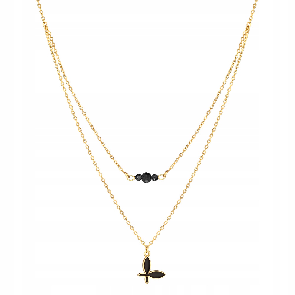 Naszyjnik Pozłacany Kaskadowy Motyl z Czarnym Turmalinem Srebro 925 Sadva