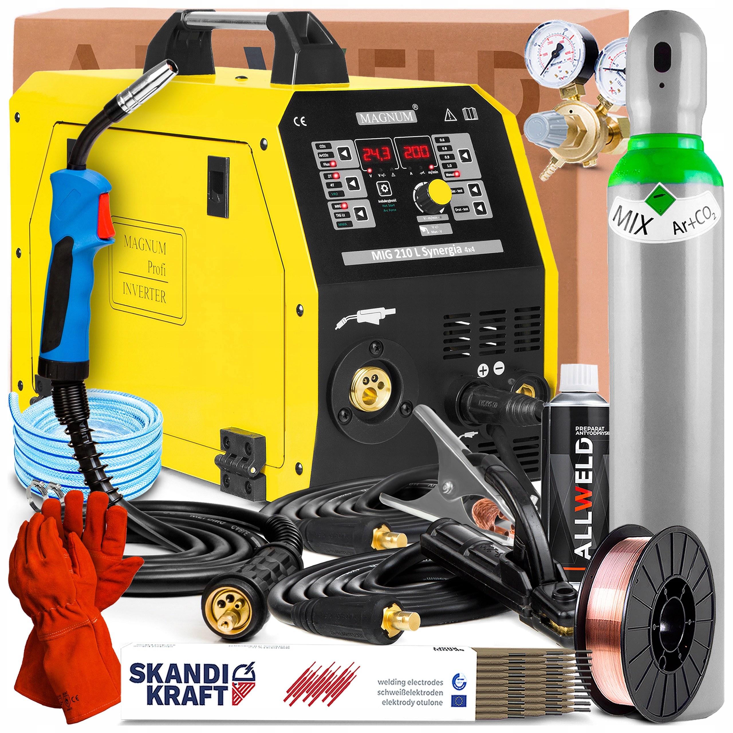 Spawarka Magnum Mig 210L Synergia 4X4 230V 200A Tig Lift Mma 2T/4T Zestaw