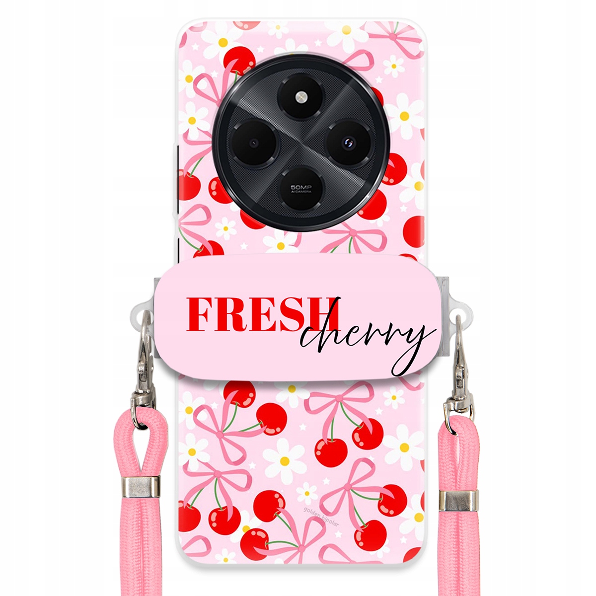 Pouzdro pro Xiaomi Redmi 14C 4G Case Držák Šňůrka Růžová Cherry Kokardy