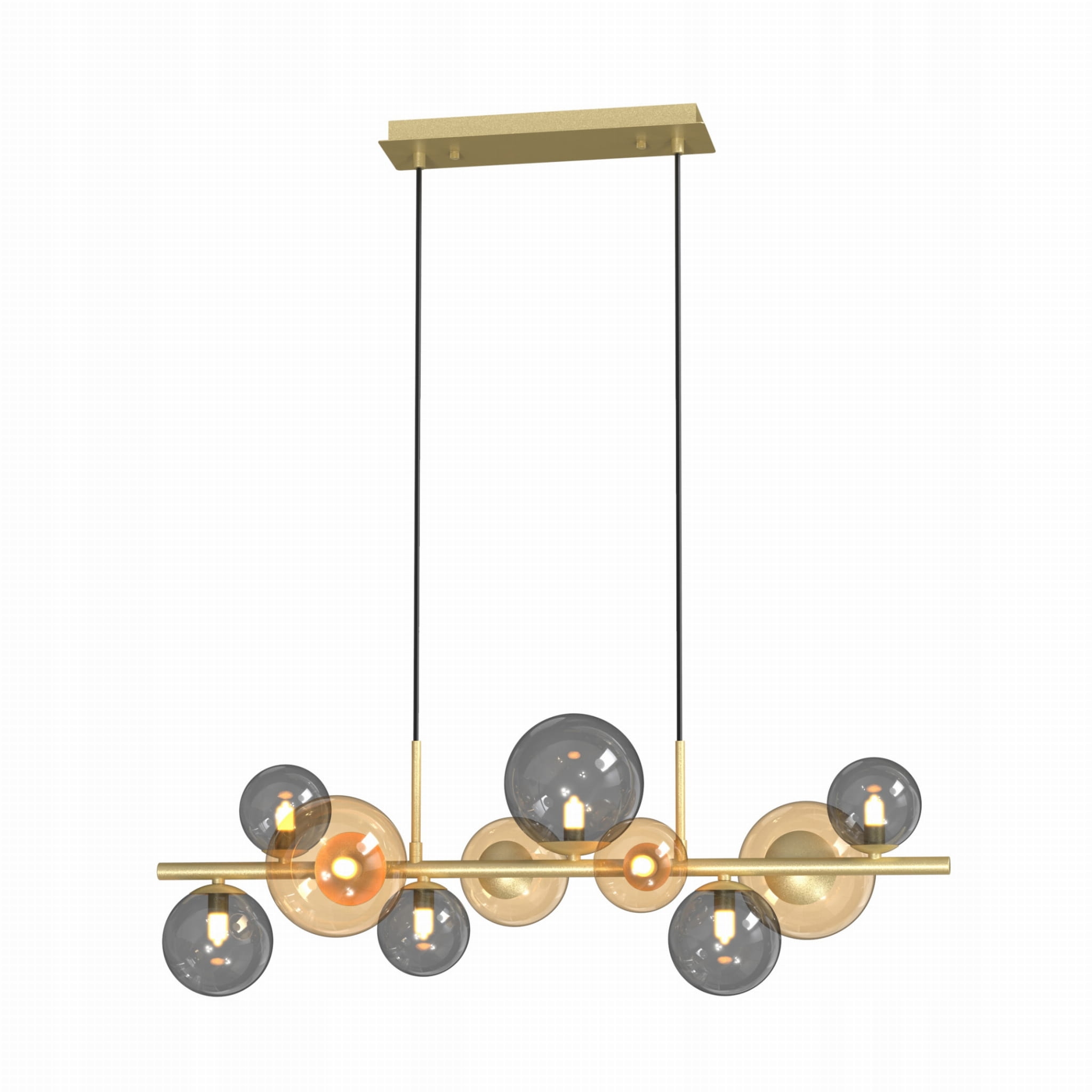 Závesná lampa so zlatým roštom a jantárovými tienidlami do jedálne Villa