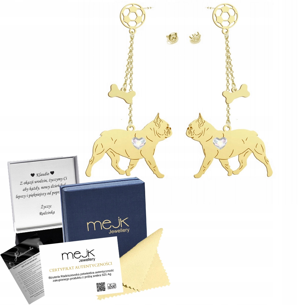 Náušnice Francouzský zlatý buldoček 925 Dárek Šperky Gravírování Bonus