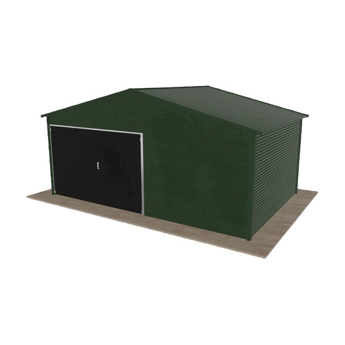 Plechová garáž 5.5 x 3.5 m, jednopolohová, sedlová, zelená