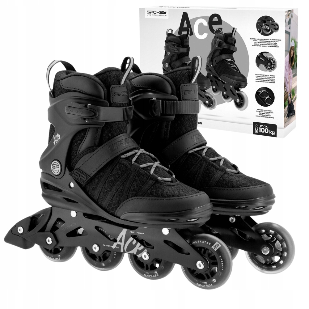 Rolki Dla Dorosłych Czarne Rekreacyjne Kauczukowe Kółka ABEC-9 Spokey 42