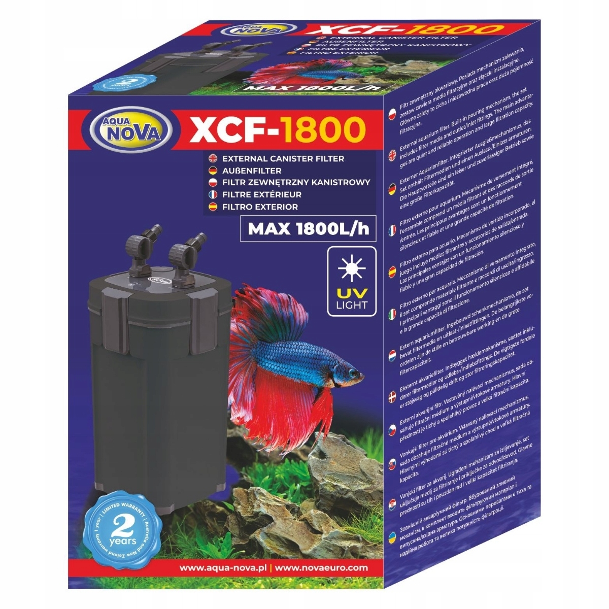 Aqua Nova XCF-1800 Vnější kelímkový filtr do akvária 500 l