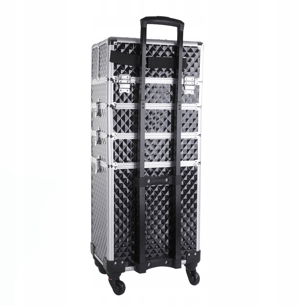 KUFEREK KOSMETYCZNY WIELKI XXXL 4W1 NA KÓŁKACH DIAMOND 3D CZARNY Kolor dominujący czarny