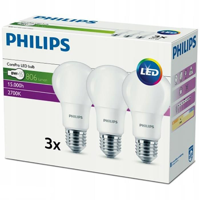 

Philips Żarówka A60 E27 8W =60W 2700K 806lm
