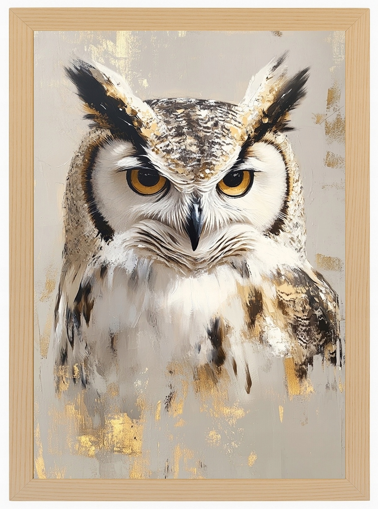 Plakát Rámeček Dřevo Portrét Pták Sova Moudrost Boho Béžová Hnědá 60x80