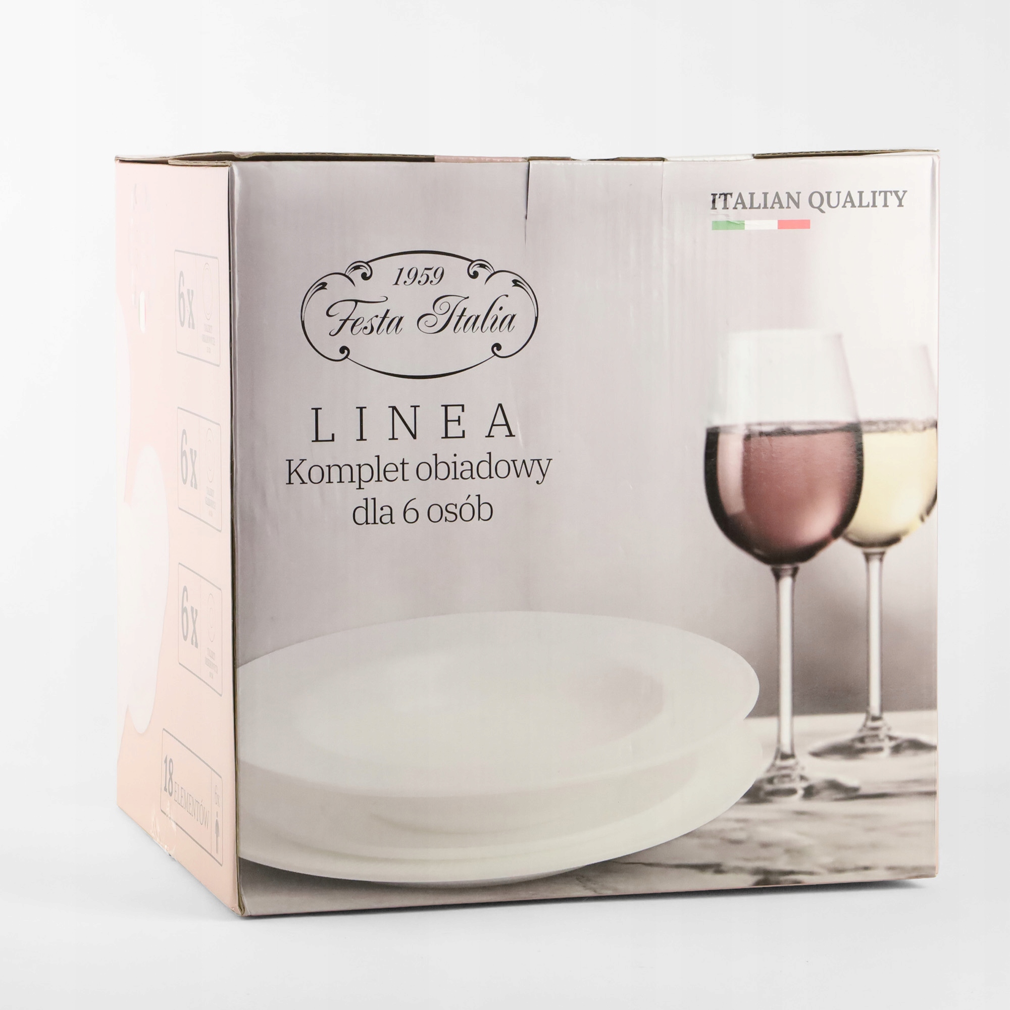 SERWIS OBIADOWY RYFLOWANY 18 EL DLA 6 OSÓB KPL TALERZY ZE ZDOBIENIEM SZKŁO