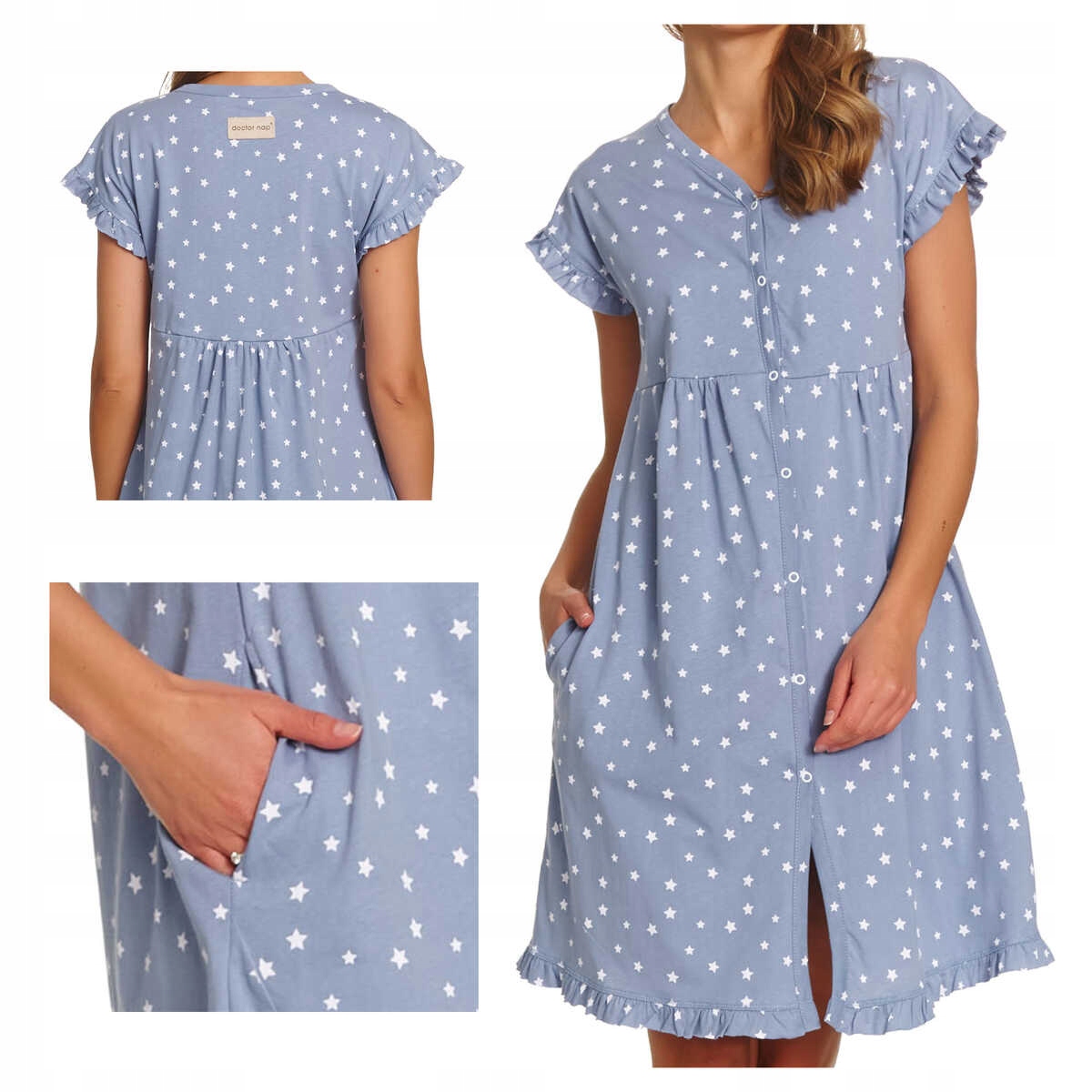 Doctornap Košile noční bavlněná s krátkým rukávem Tcb 7455 modrá M