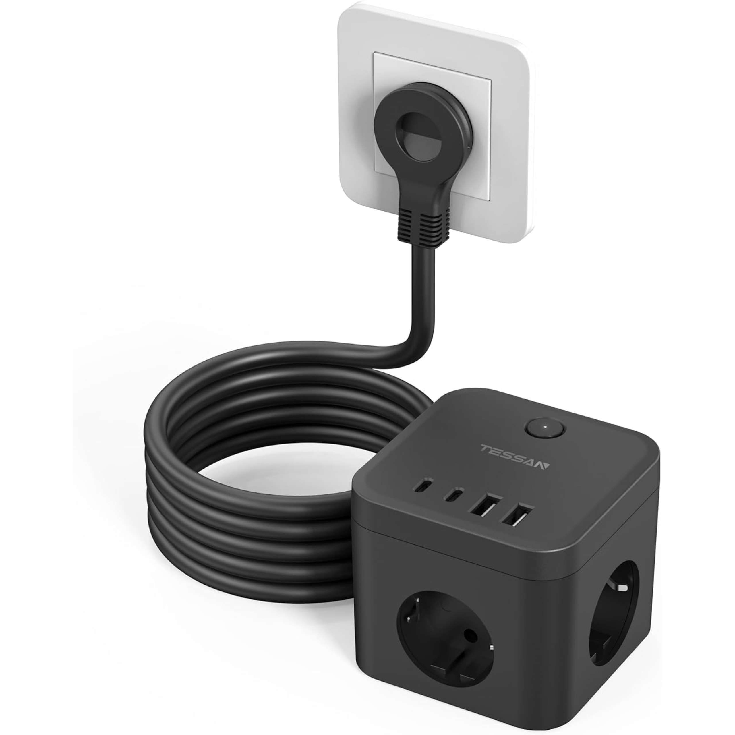 Nabíječka Zásuvková Lišta Tessan 7v1 3 Zásuvky 4x Usb Usb-c 20W Kabel 1,5