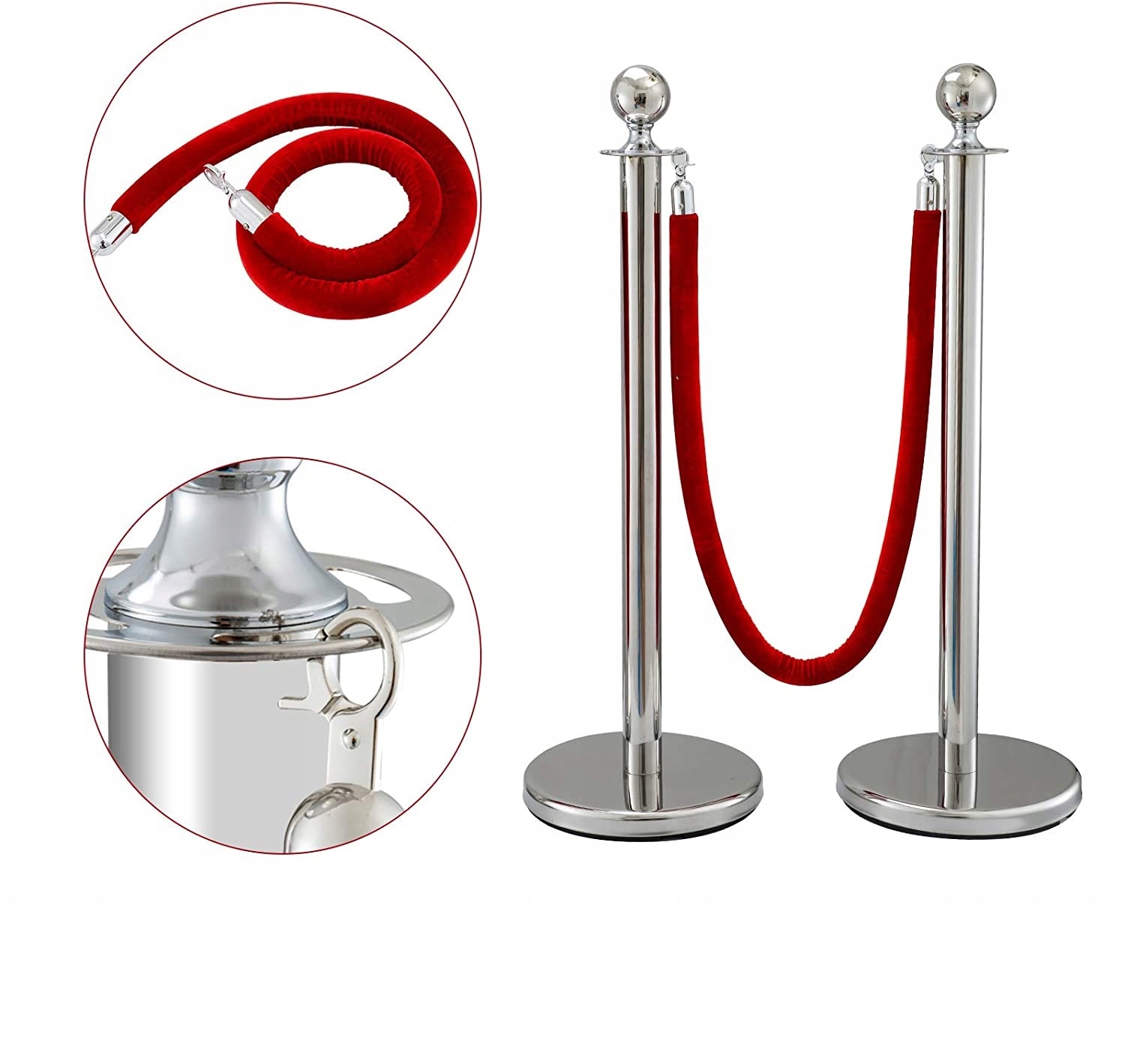 ZESTAW 2 SŁUPKI ODGRADZAJĄCE + LINA SREBRNE