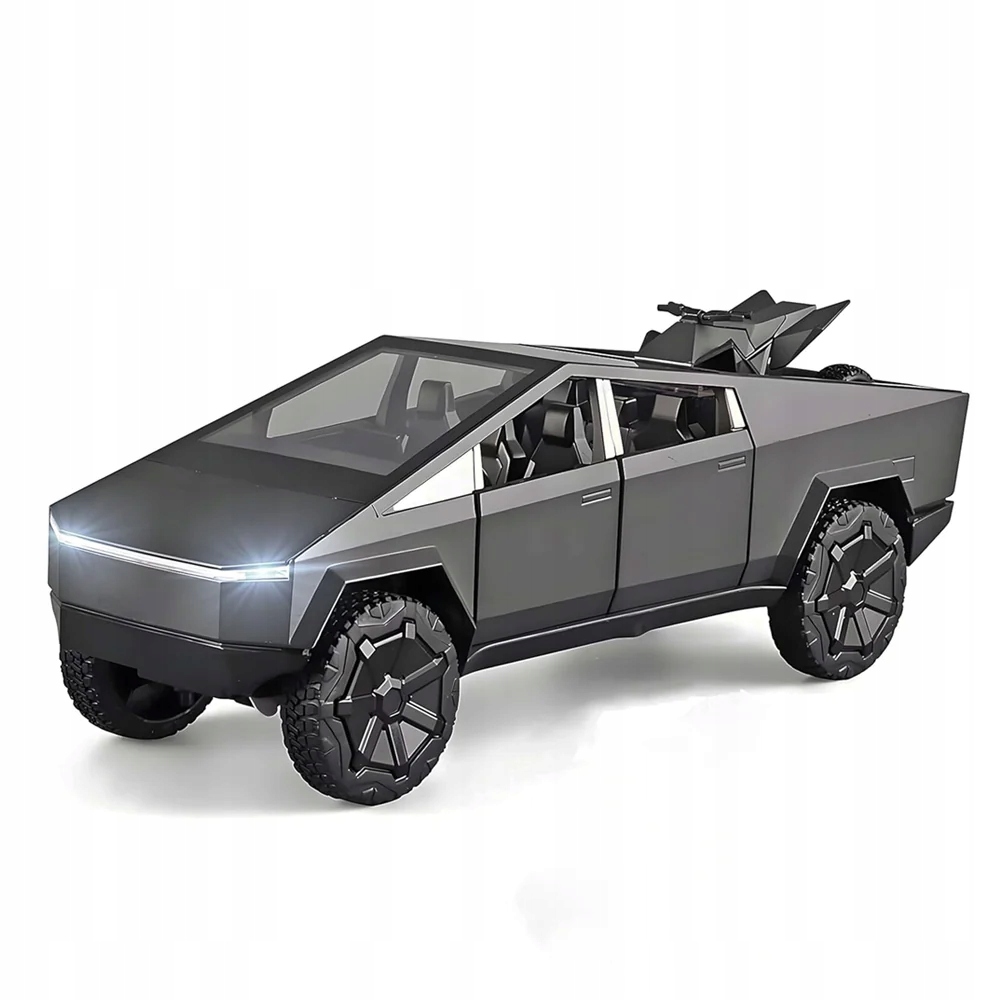 Metalowy Model Samochodu Tesla Cybertruck Z Quadem 1:24 Dźwięk Led