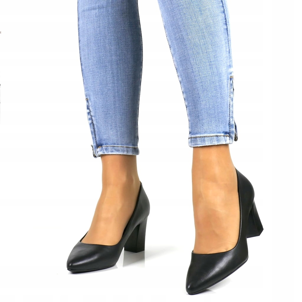 CZARNE BUTY DAMSKIE CZÓŁENKA BUTY NA OBCASIE SŁUPKU MATOWE STABILNE Rozmiar 38