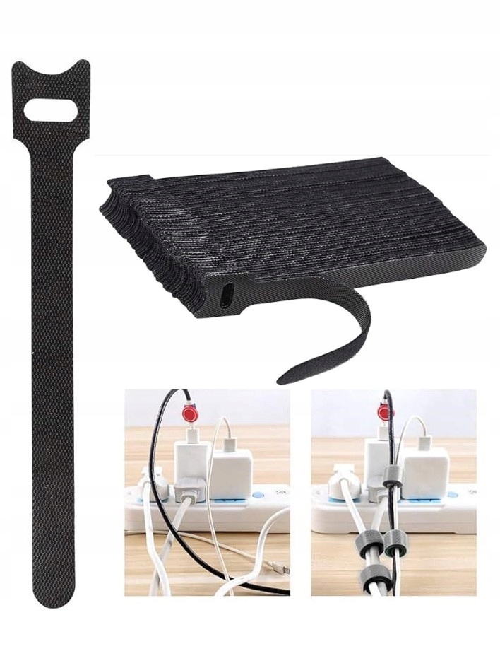 Taśma Rzep Organizer Kabli Opaska Do Spinania Zaciskowa 15cm Czarny 50 szt