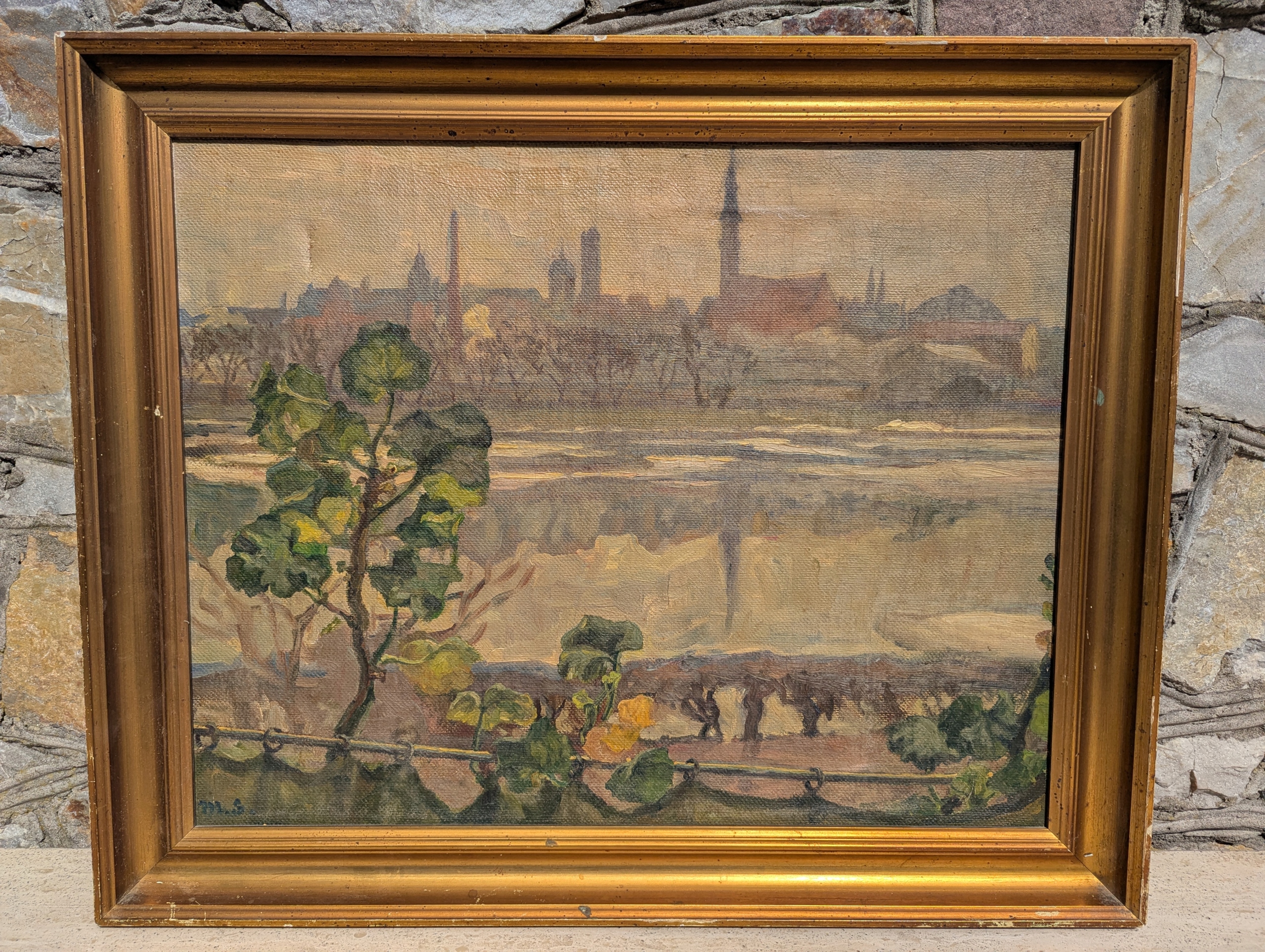 Antyczny Obraz Sygnowany Złota Rama Artviking