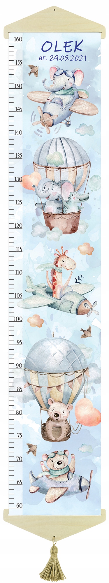 Miarka wzrostu dla dzieci na PŁÓTNIE Zwierzęta leśne V białe tło Imię Data Marka inna marka