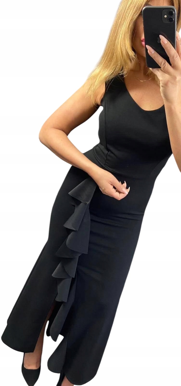 V0023 Šaty Maxi S Volánem Černá vel. 44 (2XL)