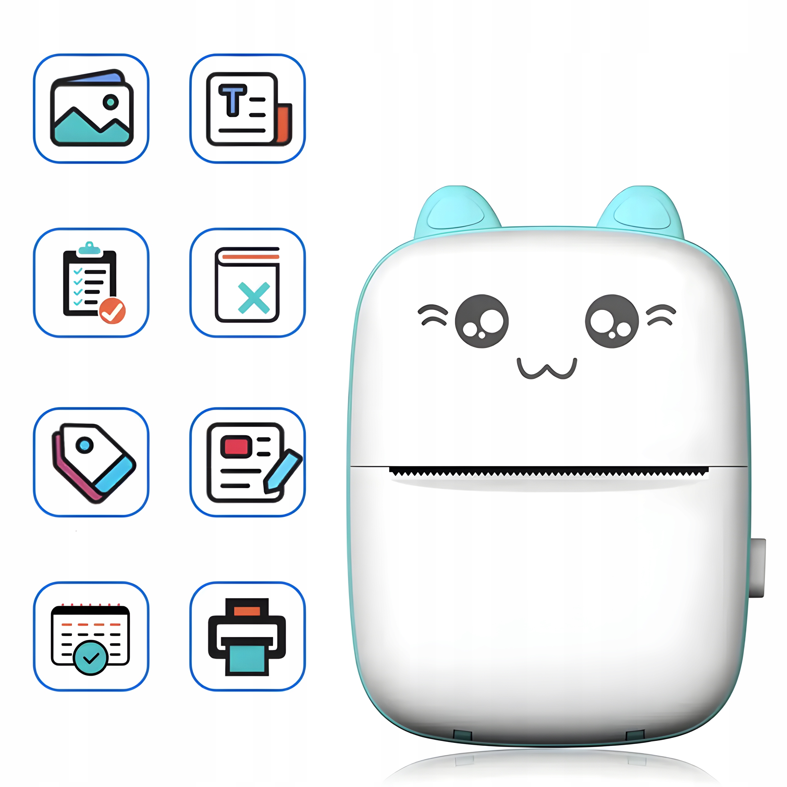 DRUKUŚ MINI DRUKARKA TERMICZNA MINI KOT DO ZDJĘC NAKLEJEK + 11 SZT ROLEK Model DRUKUŚ + 11 ROLEK