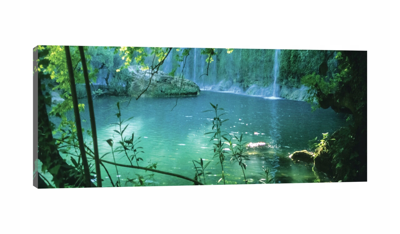 Obraz 145x45 Příroda vodopád jezero tyrkysová zeleň světlo stín klid