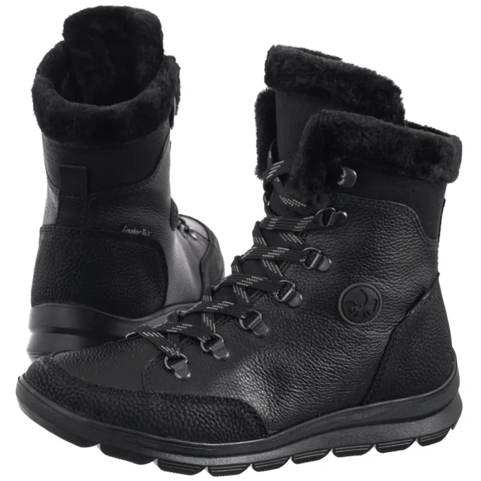 Zateplené dámské kožené kotníkové boty Rieker černé Z0000-00 Black