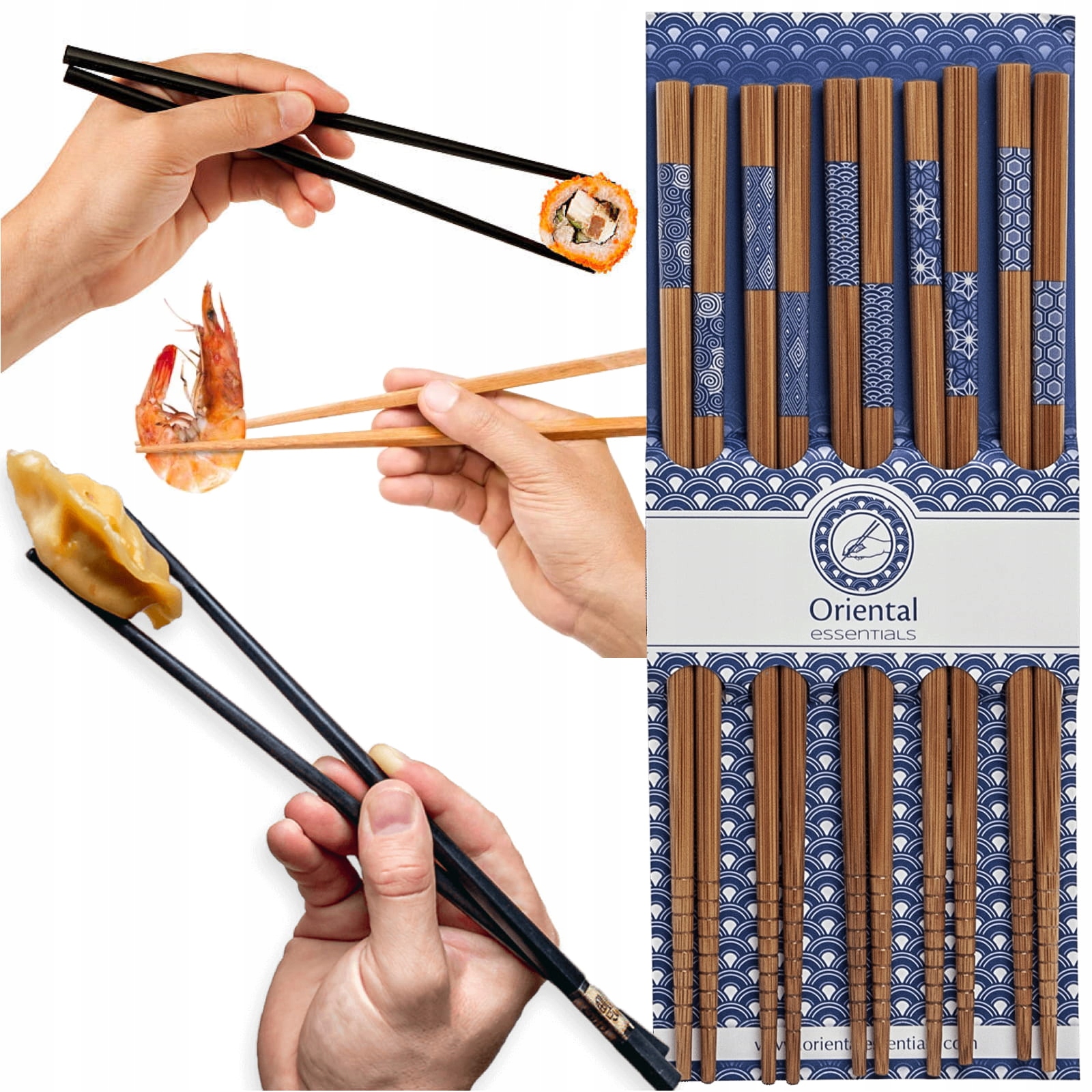 Drewniane Brązowe Pałeczki Różne Ciekawe Wzory 5 Par Długość 22,5cm