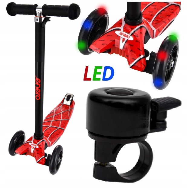 Hulajnoga 3KOŁOWA dla dzieci Dzwonek Enero Maxi Spiderman Czerwono Czarna