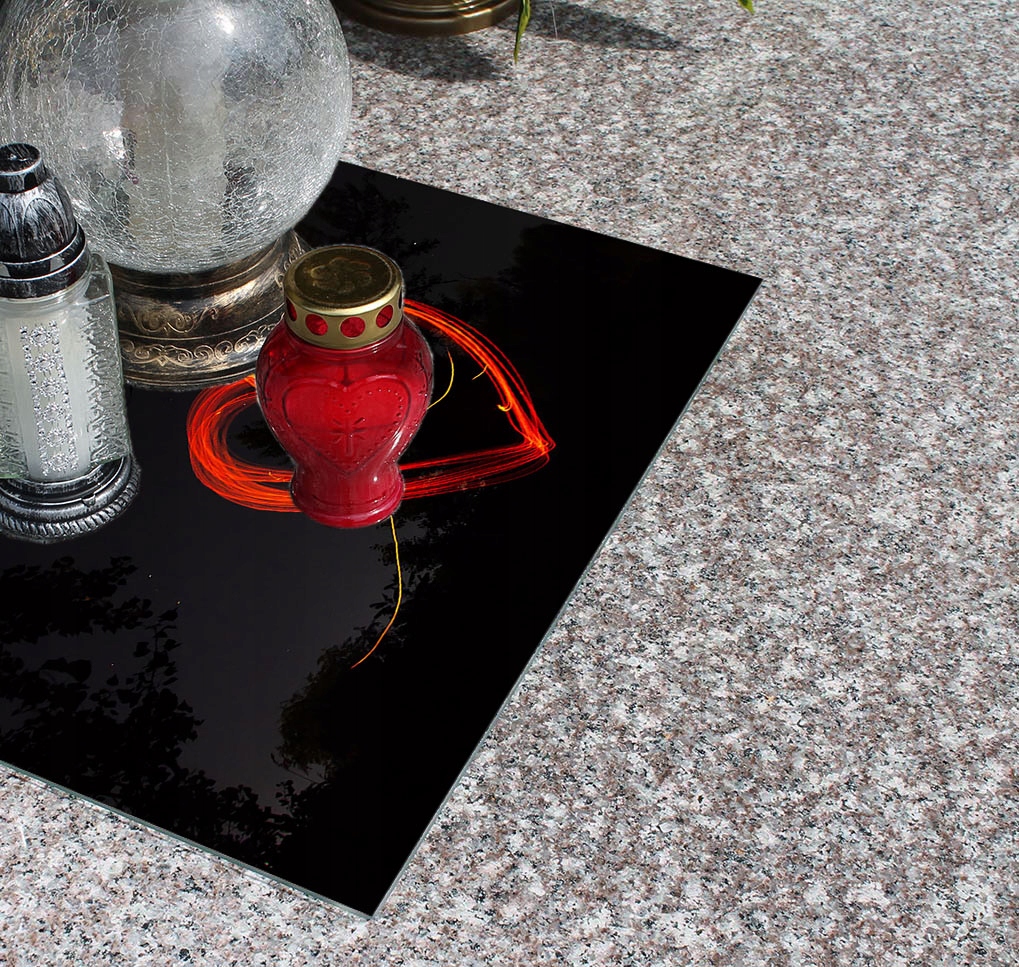 Podstawka szkło HARTOWANE pod ZNICZE na CMENTARZ wzór SERCE 52x40cm Szerokość produktu 52 cm