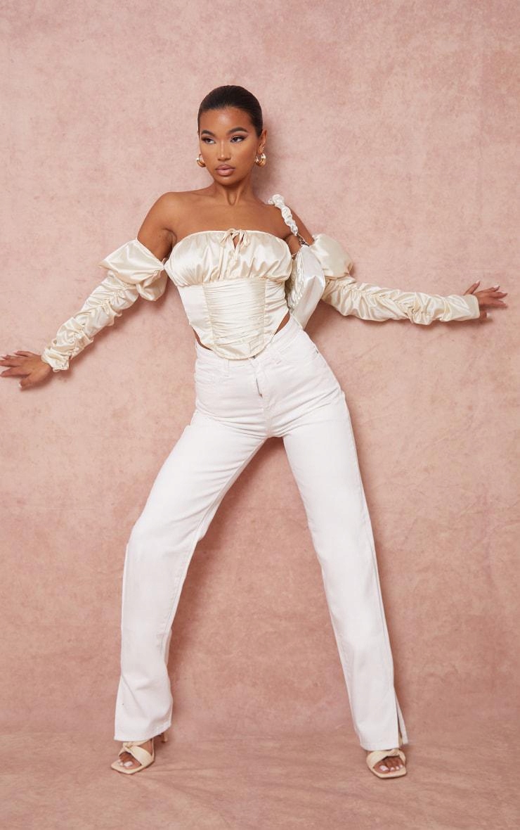 PRETTYLITTLETHING UL9 SATYNOWY CROP TOP GORSET S Wzór dominujący bez wzoru