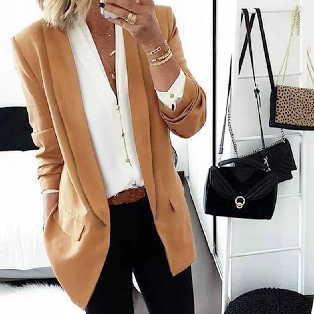 KOBIECY ŻAKIET Marynarka JAKOŚĆ PREMIUM camel S_36 Marka bez marki