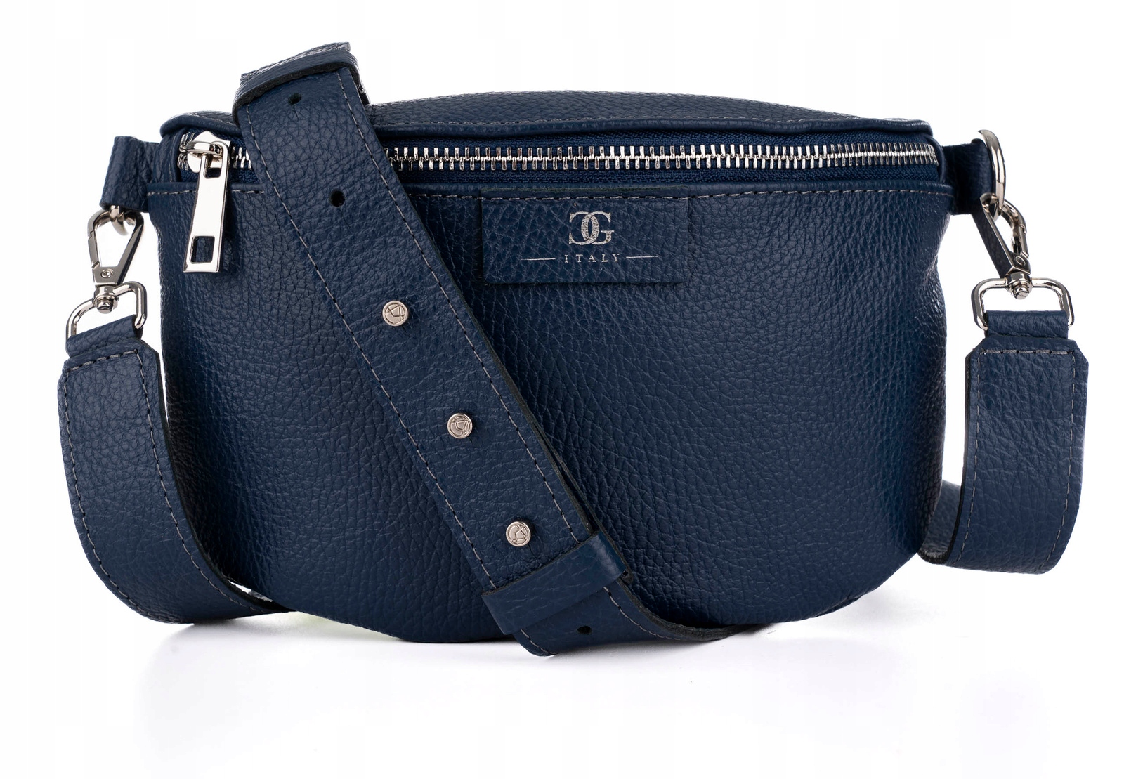 Dámská kožená kabelka Ledvinka z kůže crossbody prostorná námořnická modrá