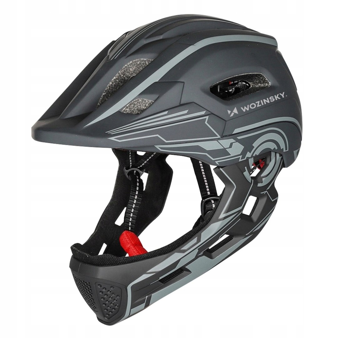 Dětská cyklistická přilba fullface s Usb zadním světlem 52-56 cm šedá Wozins