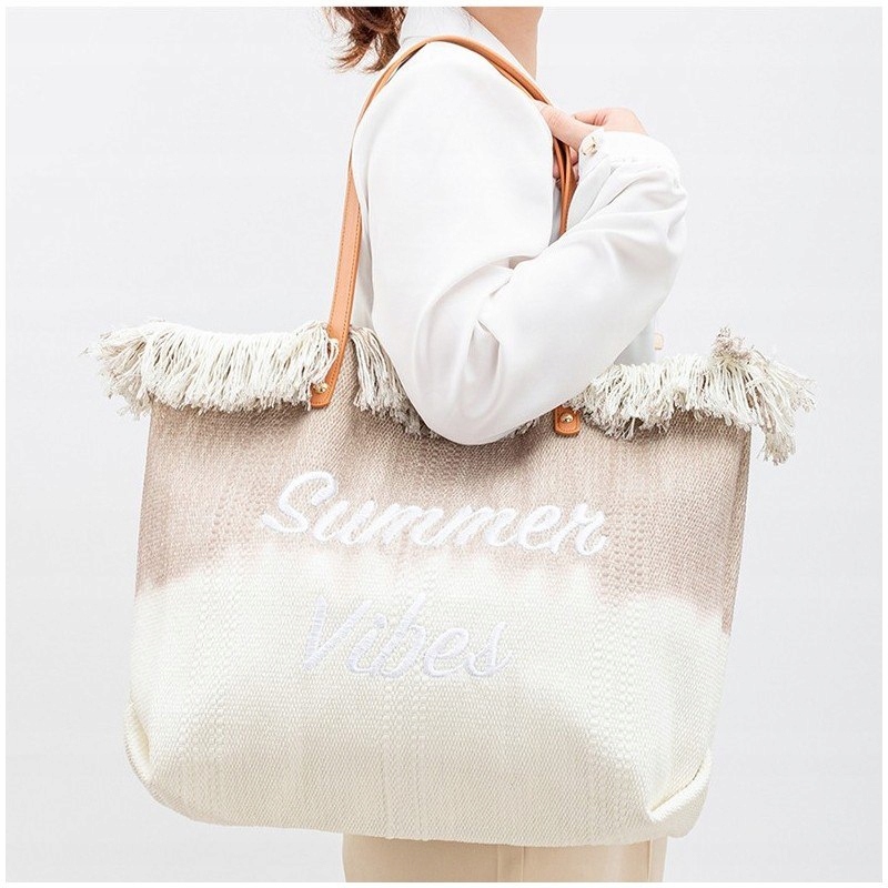 TORBA PLAŻOWA BOHO Z frędzlami brązowa ombre TP14BR Stan opakowania oryginalne