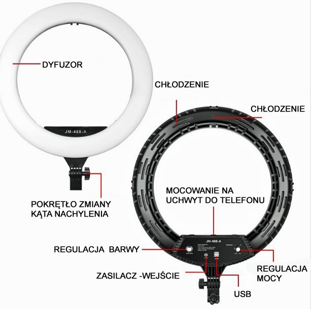 LAMPA RING LED 18" 50W 230V UCHWYT NA TEL PILOT + STATYW MAKIJAŻ TIKTOK YT Kod producenta LAMPA LED 18