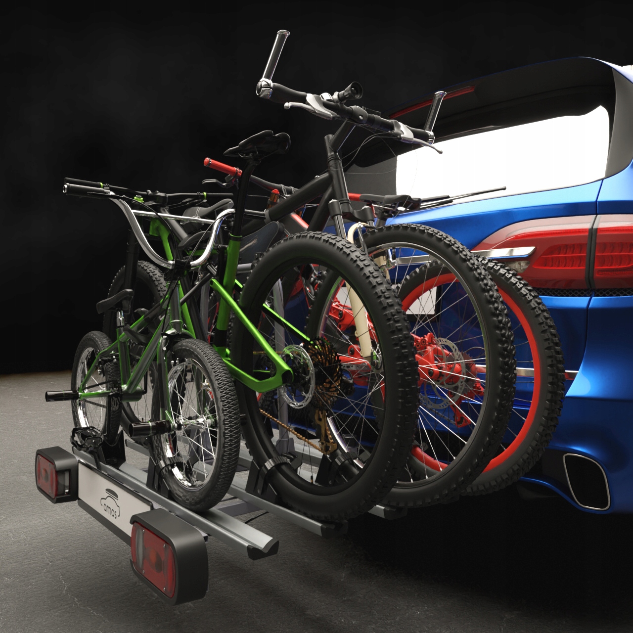 BAGAŻNIK ROWEROWY NA HAK PLATFORMA 4 ROWERY - AMOS - UCHYLANY 13 PIN ZAMEK Nośność uchwytu 75 kg