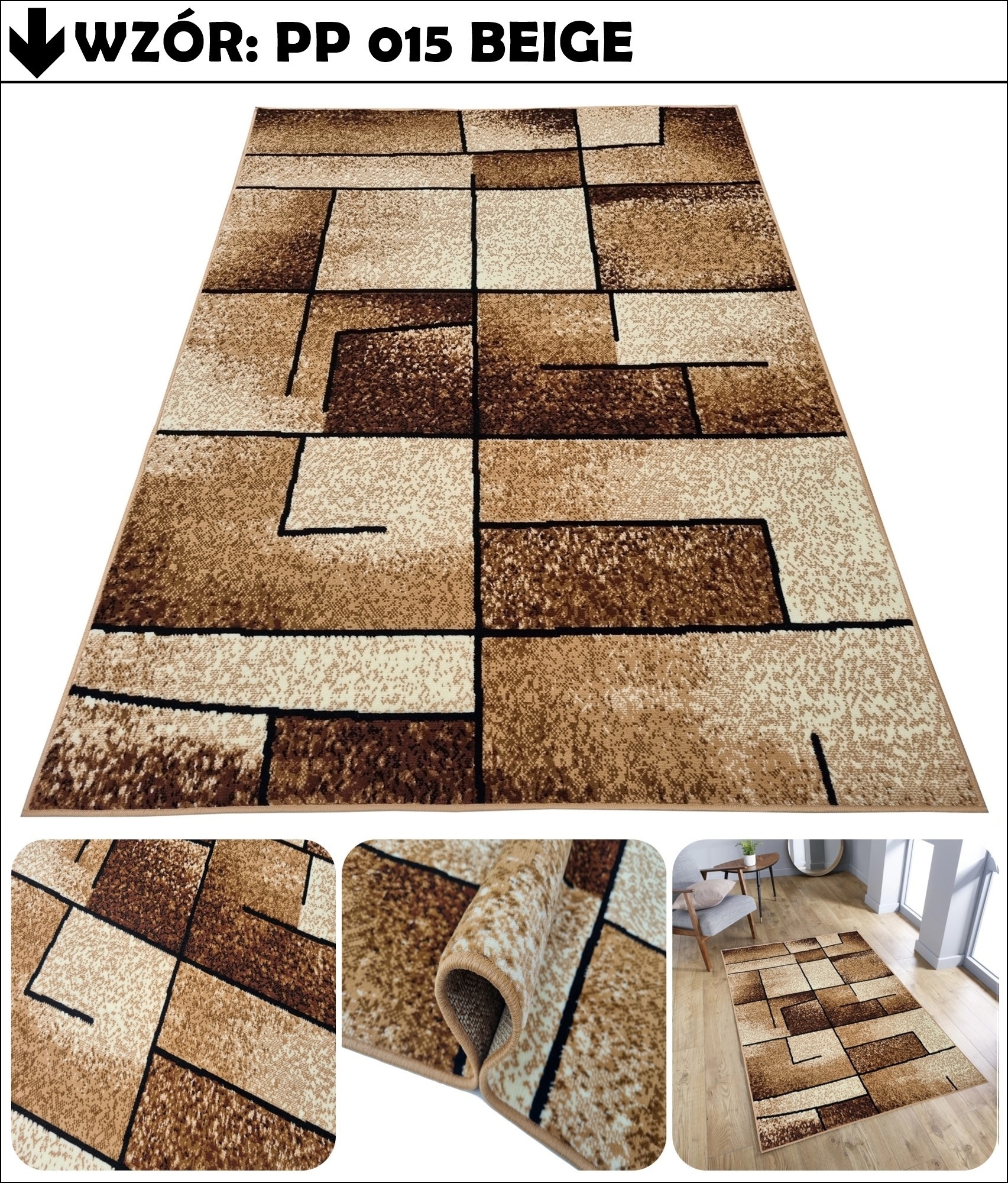 DYWAN RETRO 200x300 NOWOCZESNY OBSZYTY OBSZYTY BCF PLUSZOWY ~MIX WZORÓW Szerokość produktu 200 cm