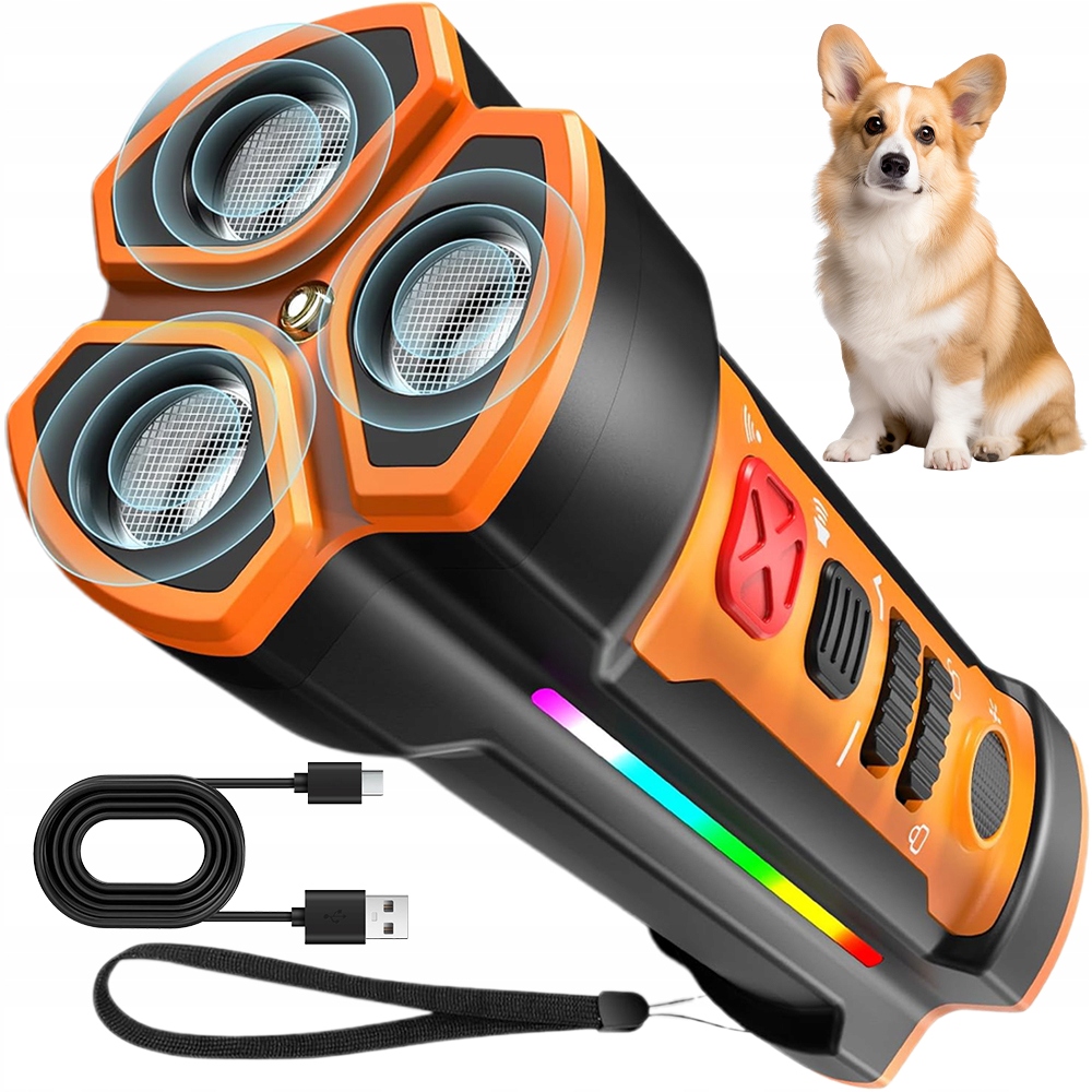 Levně Ultrazvukový Odpuzovač Psů S Led Svítilnou, 2 Režimy, Usb Nabíjení