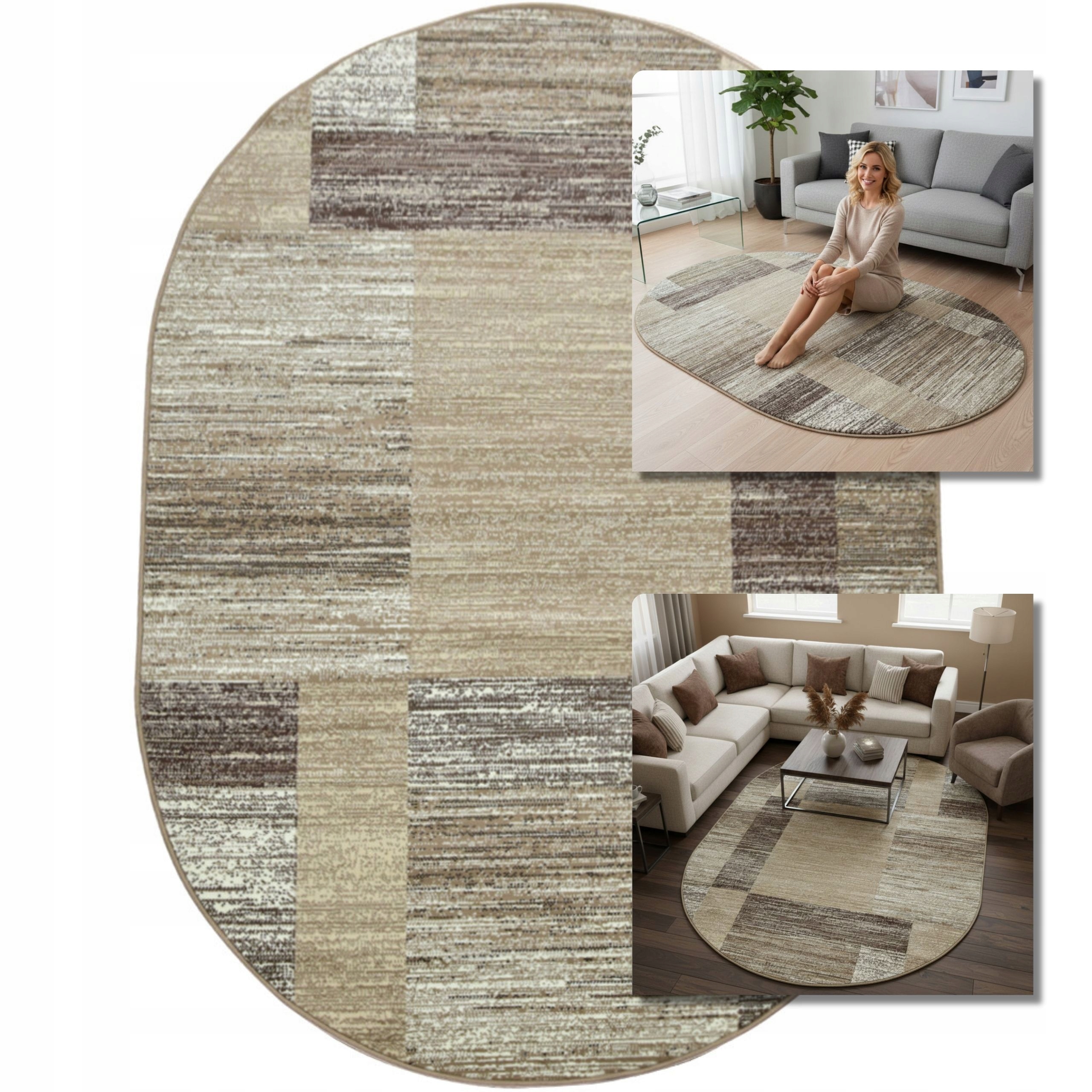 Koberec Oválný Moderní Béžový Hnědý Ovál Venezia Do Obývacího Pokoje 80x150
