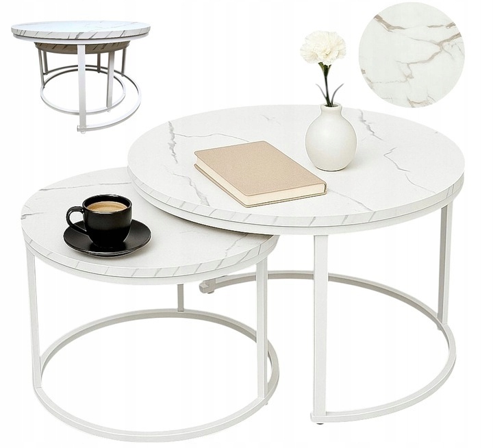 Kávový Stolek Villago Sada Kulatých Stolků Sada 2 Kusů Mramor