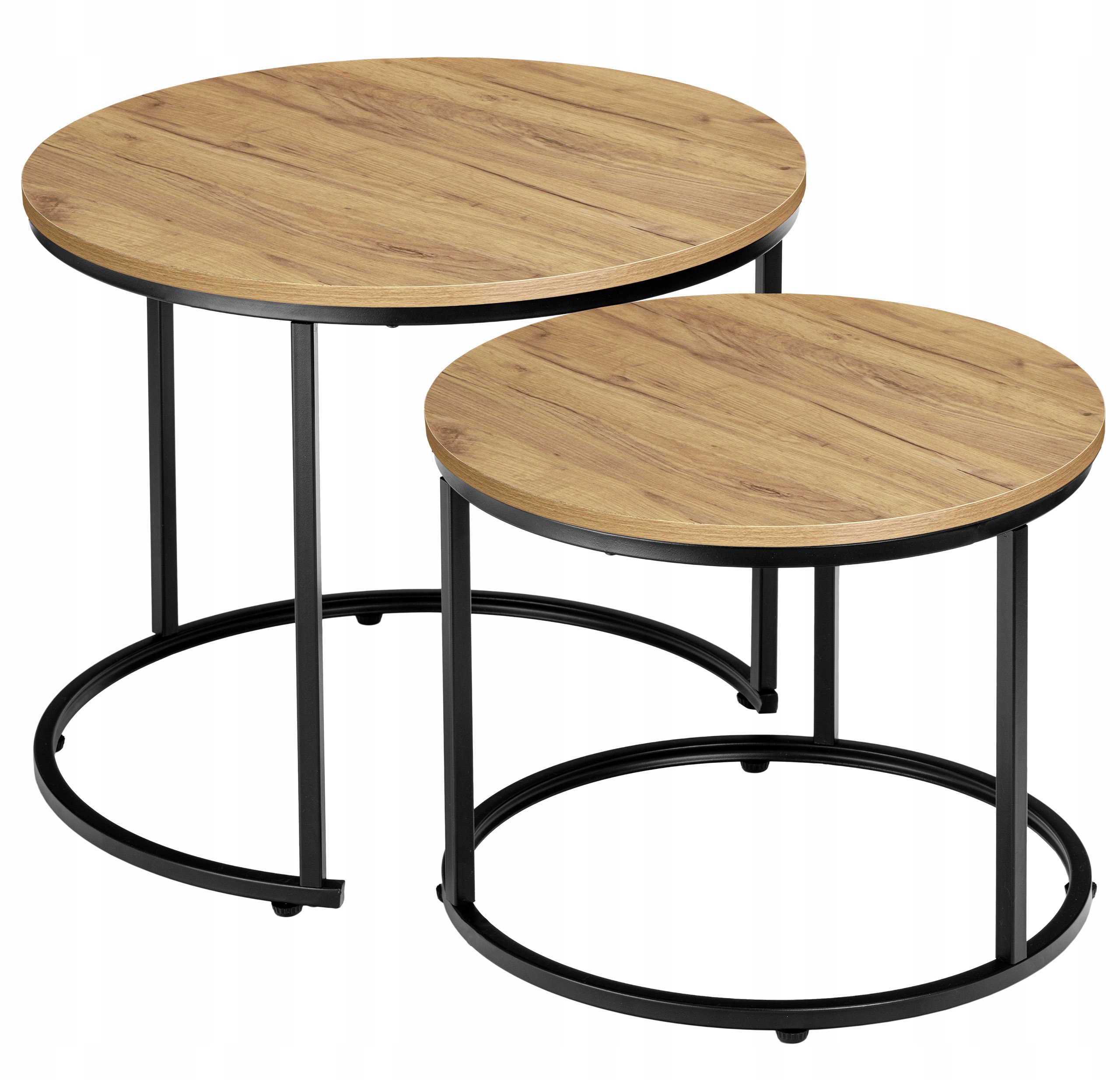 Konferenční Stolky Sada 2V1 Loftová Lavice Industriální Dub Craft Černý Malý Rám