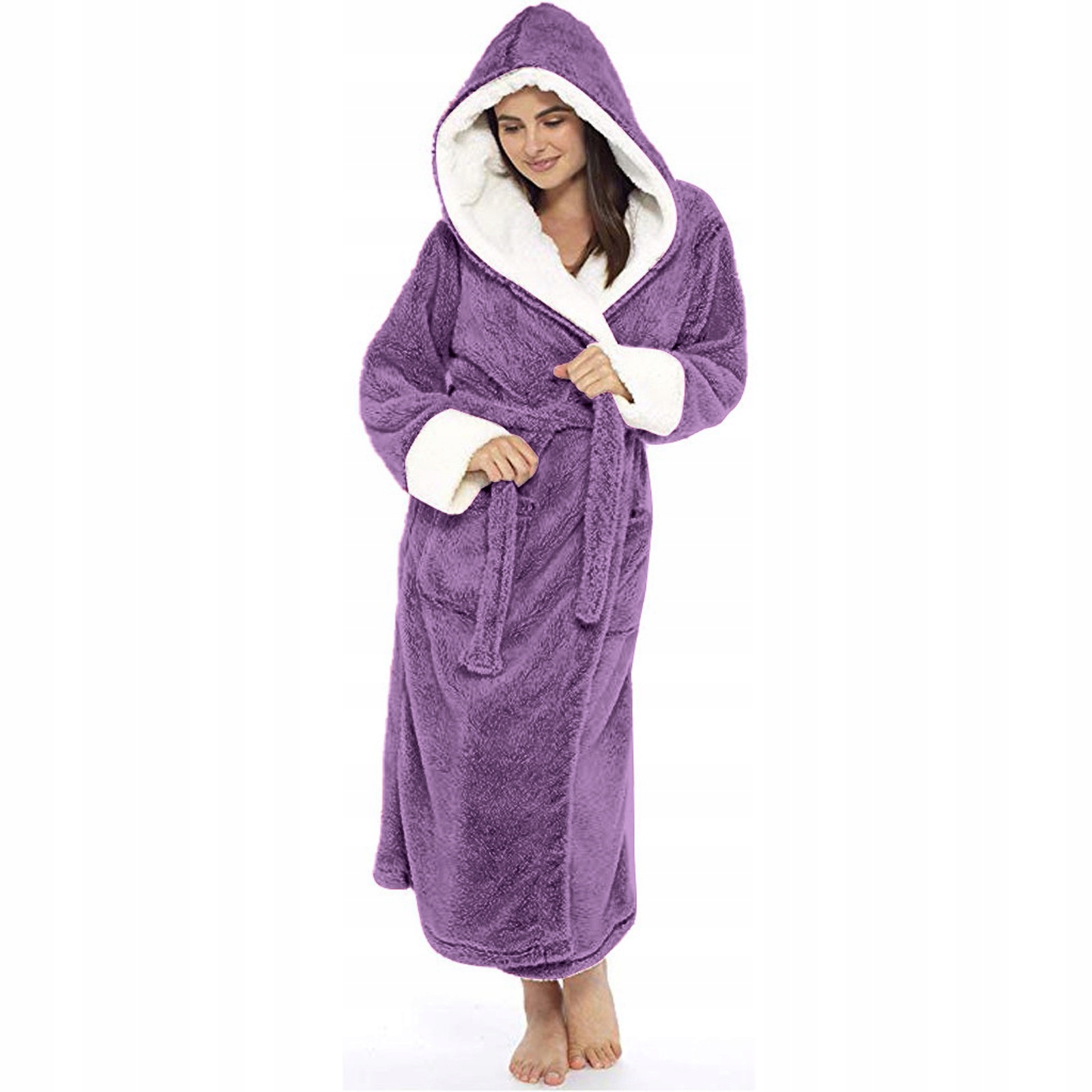 DŁUGI CIEPŁY PUCHOWY DAMSKI SZLAFROK PODOMKA Długość do połowy łydki