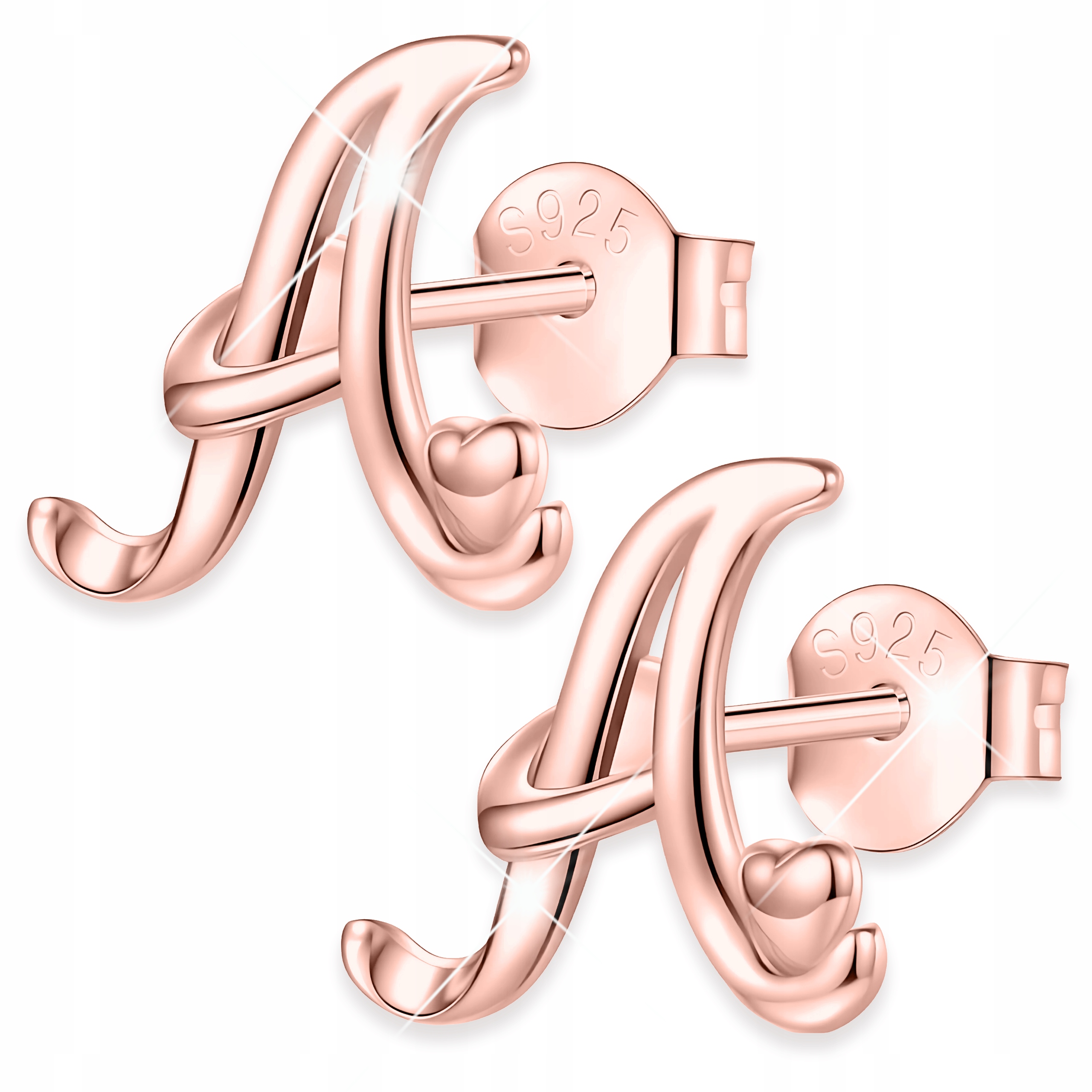 Náušnice Pozlacená písmena se srdíčky Iniciály Písmeno A Stříbro 925