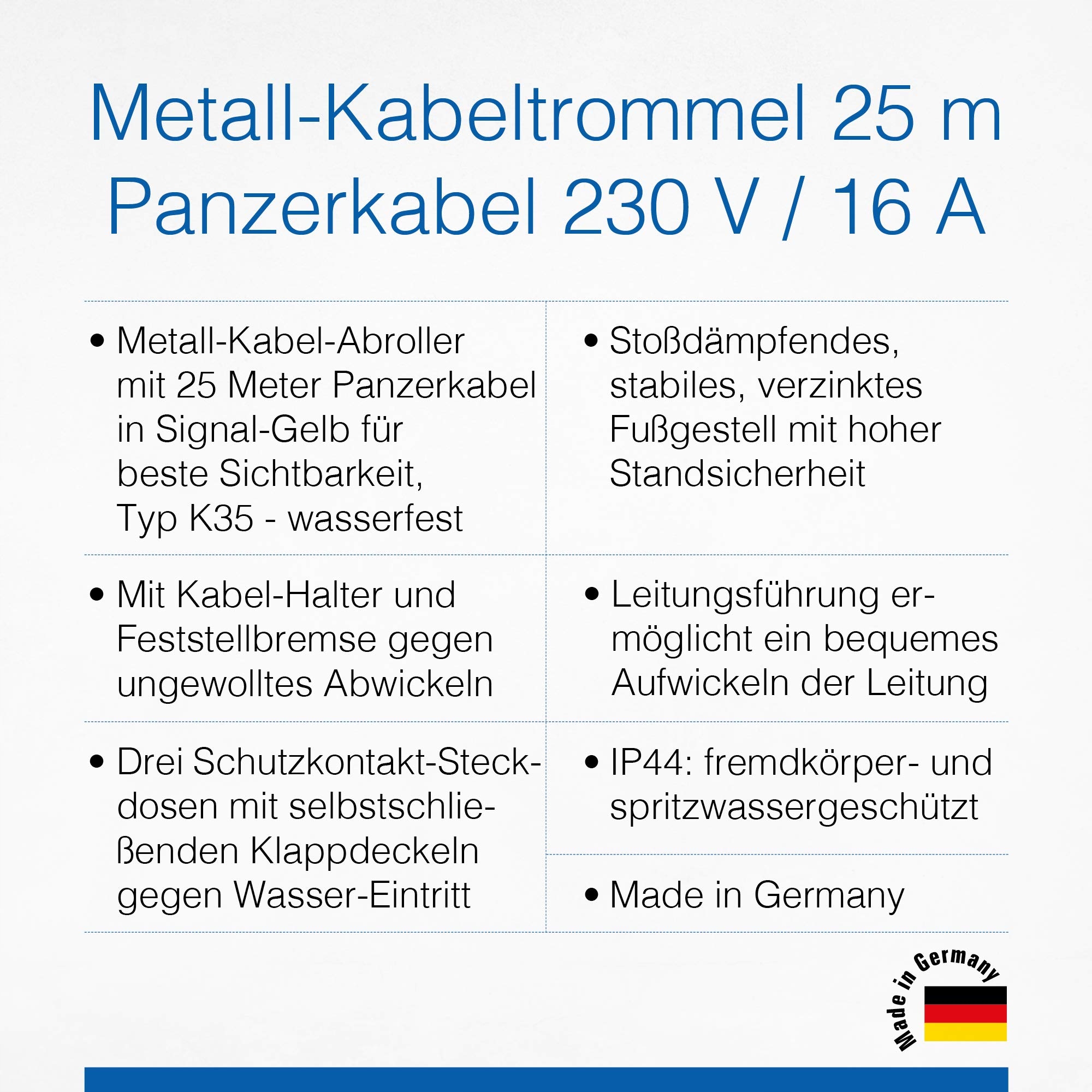 SCHWABE Bęben Kablowy Metalowy 25m 3 Gniazda IP44 230V 16A Srebrny — miniatura 2