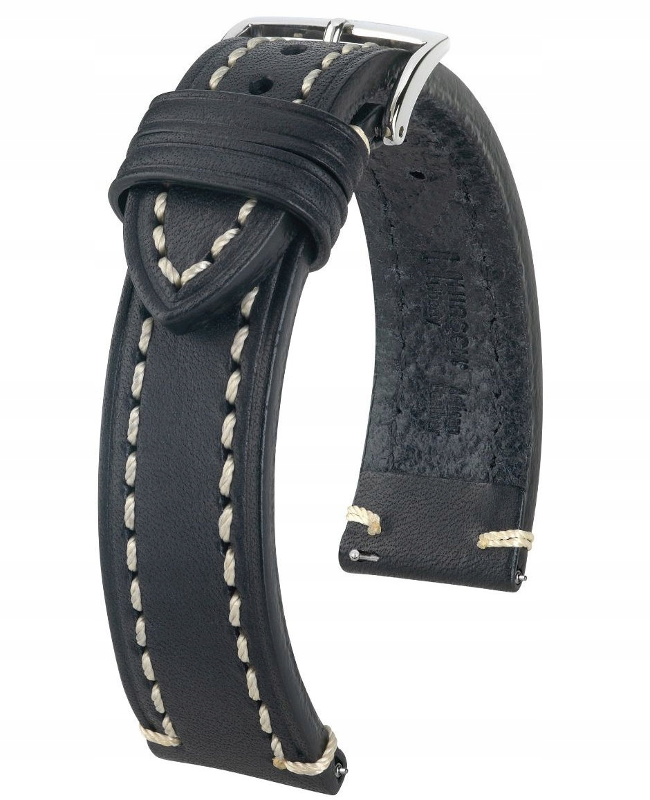 Silný Dlouhý Černý Kožený Řemínek Pro Hodinky Hirsch Liberty XL 22 mm