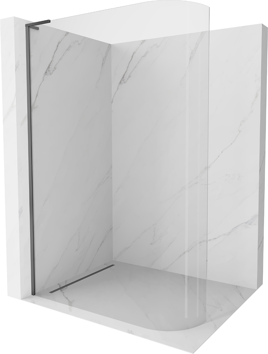 Mexen Kioto-R L zaoblená sprchová stěna Walk-in 100x200 cm, průhledná, gun
